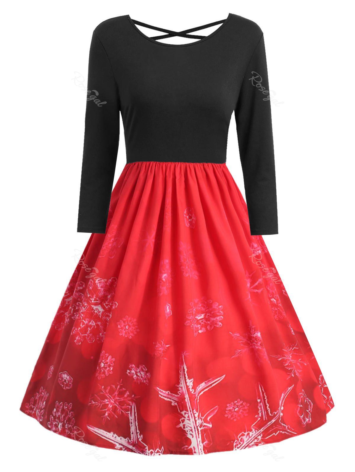 

Plus Size Snowflake Print Christmas Dress with Criss Cross, Red