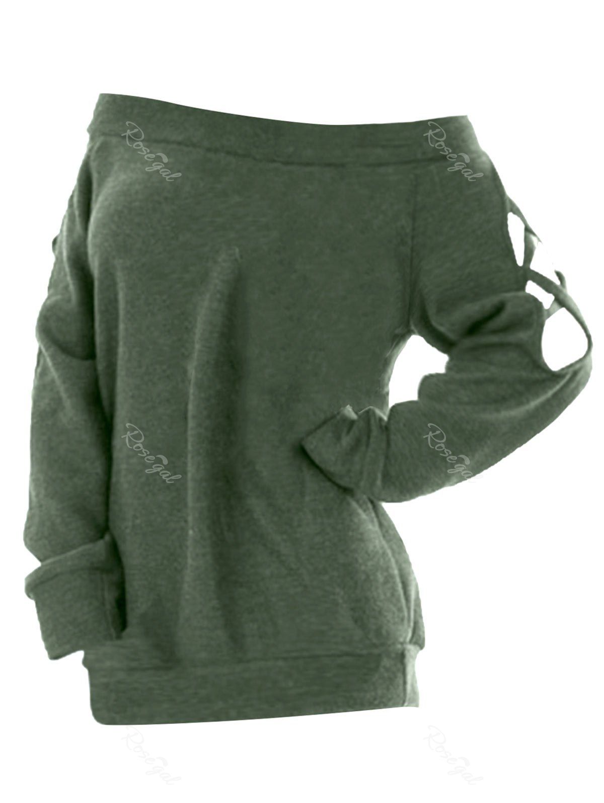 

Plus Size Off The Shoulder Criss Cross Sleeve T-shirt, Green