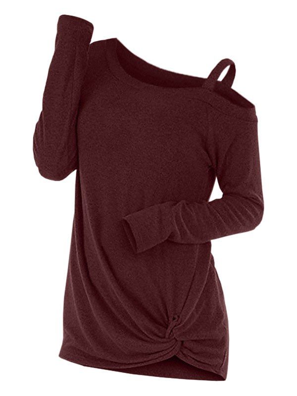 

Knotted Skew Neck Sweater, Red