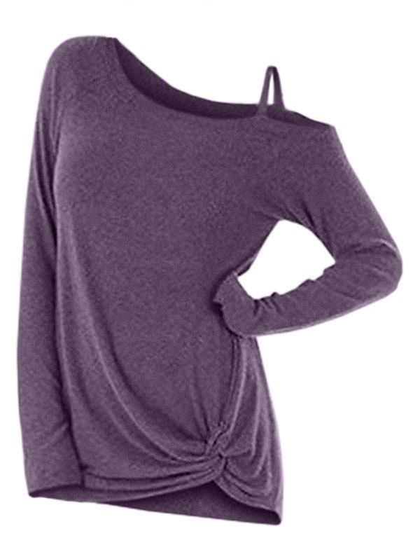 

Knotted Skew Neck Sweater, Purple