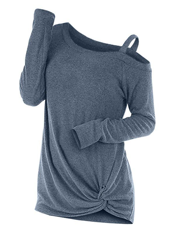 

Knotted Skew Neck Sweater, Blue