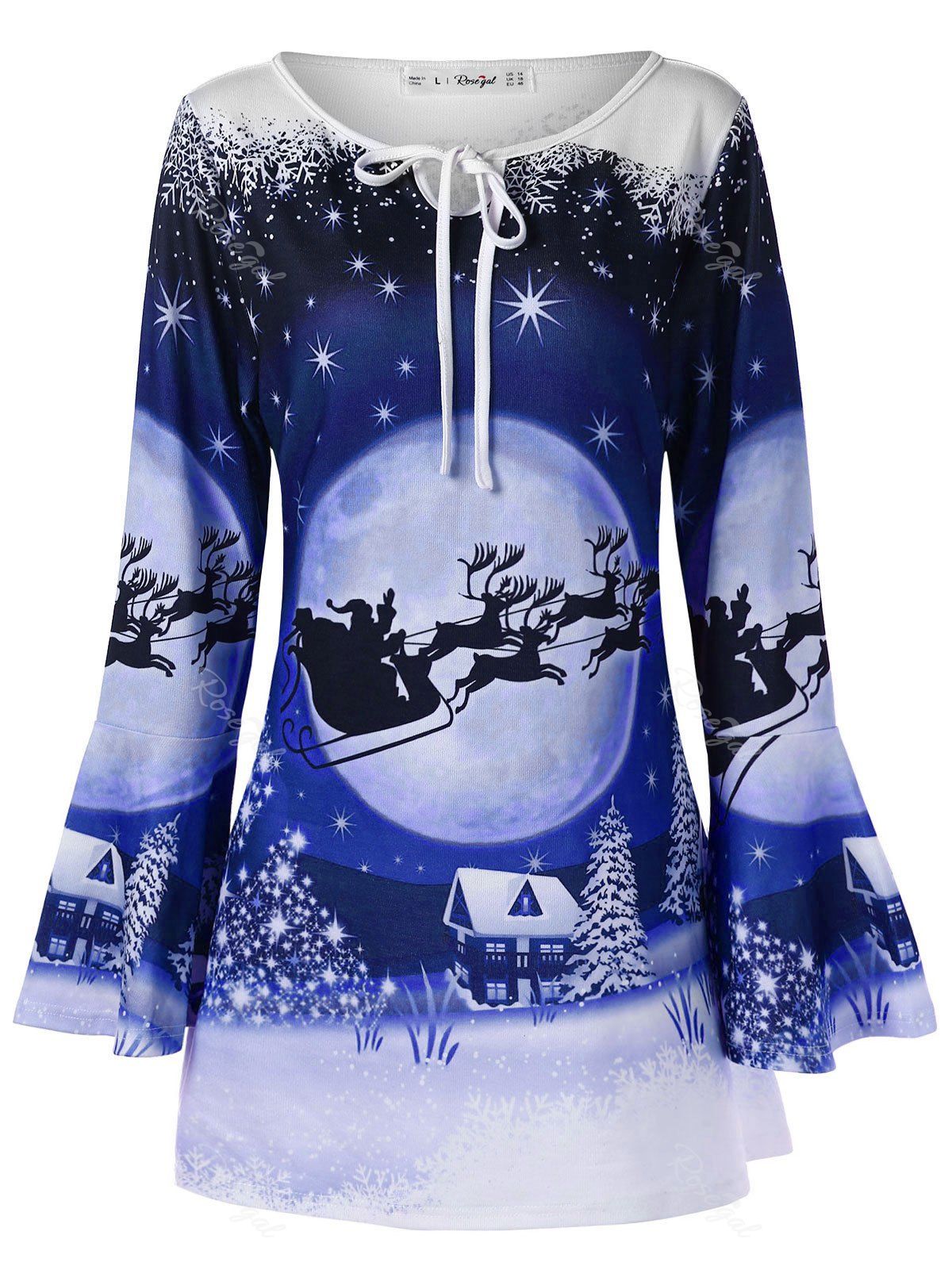 

Plus Size Christmas Print T-shirt, Cobalt blue