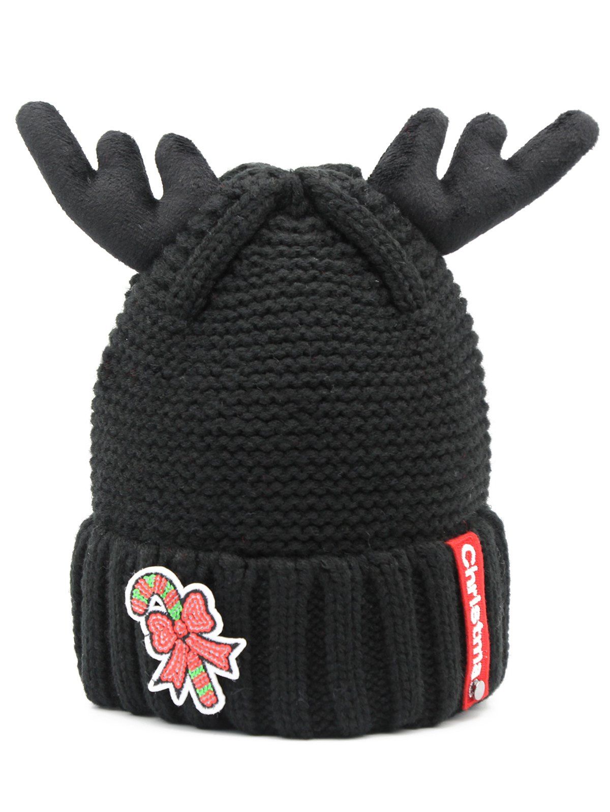 

Christmas Cane Antler Decorative Beanie, Black