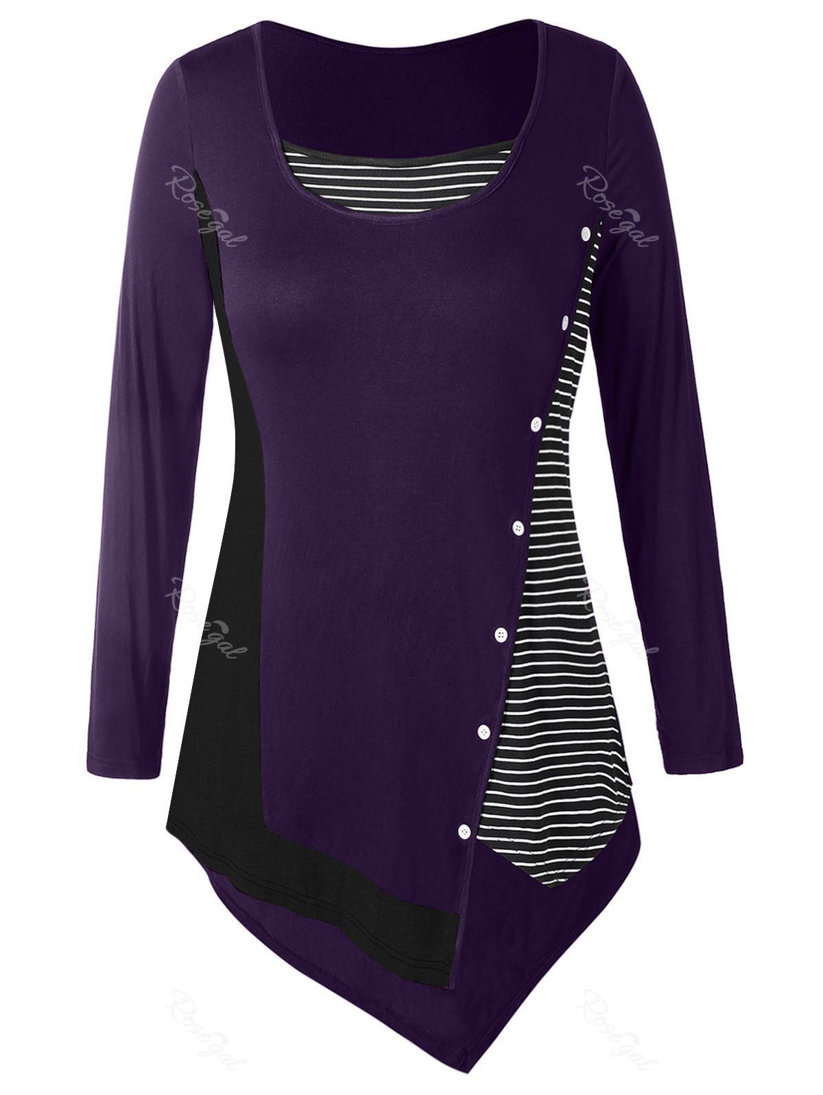 

Plus Size Contrast Irregular T-shirt, Purple iris