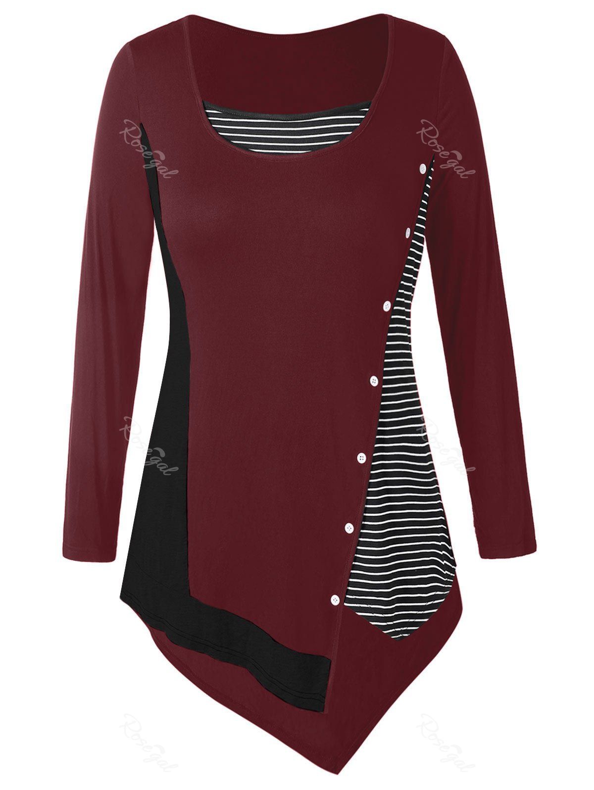 

Plus Size Contrast Irregular T-shirt, Red wine