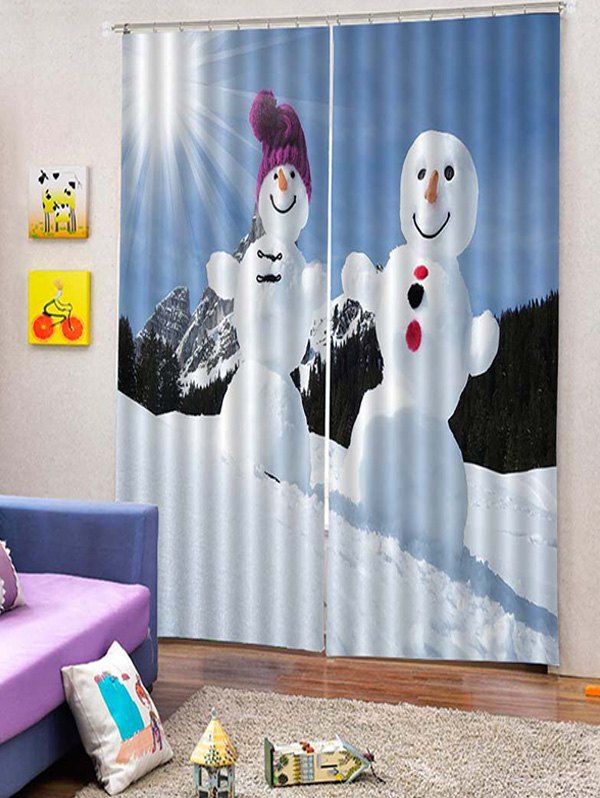 

2PCS Moonshine Christmas Snowman Window Curtains, White