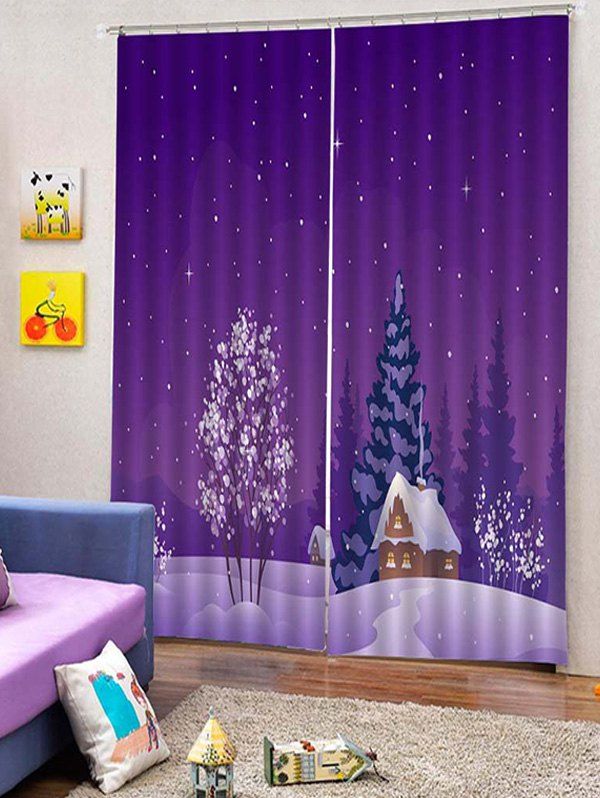 

2PCS Christmas Snow Forest Window Curtains, Purple iris