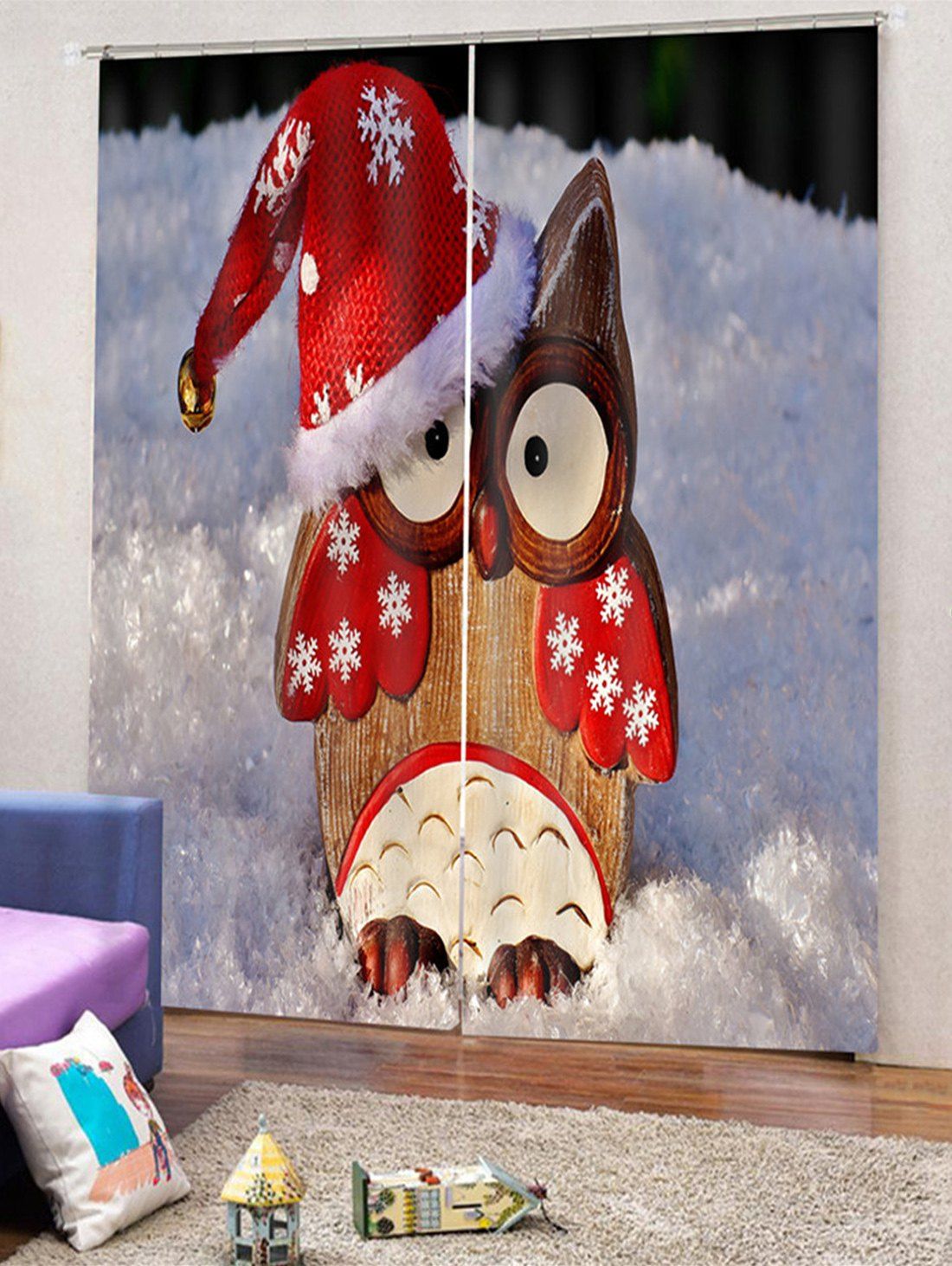 

2PCS Christmas Woodpecker Printed Window Curtains, Multi