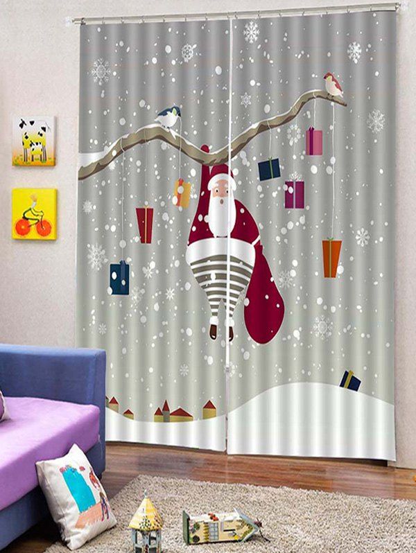 2019 2pcs Father Christmas Gift Snowflake Window Curtains Rosegal 2pcs Father Christmas Gift Snowflake Window Curtains W33 5 X L79 Inch