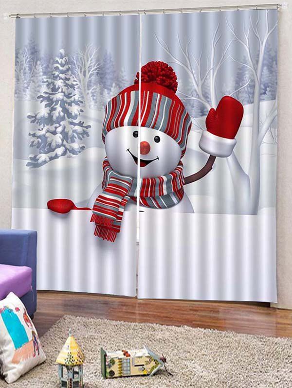 

2PCS Christmas Snowman Theme Window Curtains, White