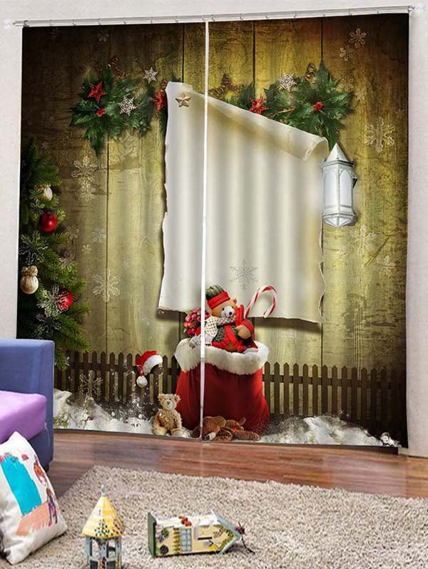 

2PCS Christmas Snowflake Gift Bear Window Curtains, Goldenrod