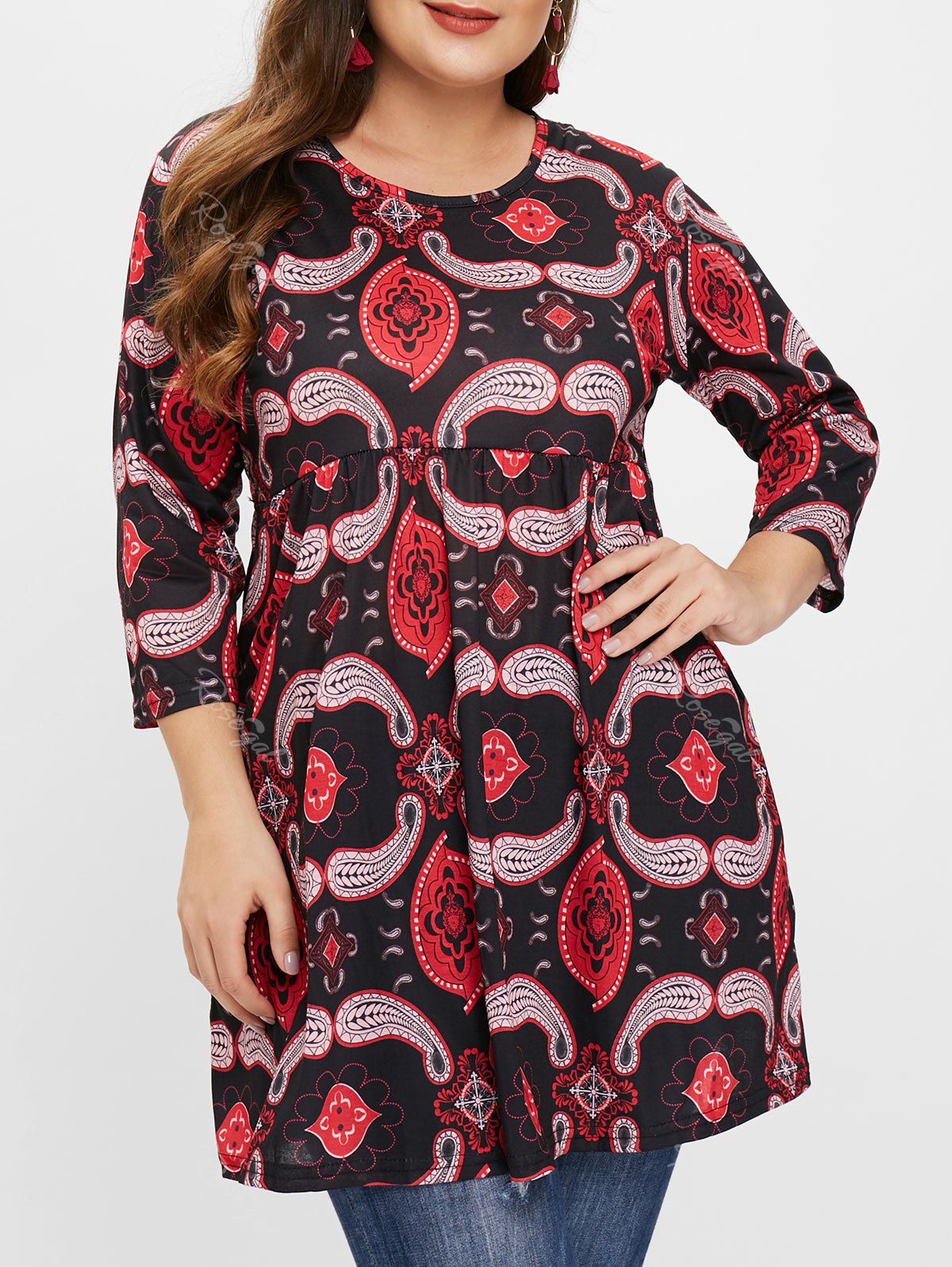 Plus Size Paisley Floral Tunic Top [43% OFF] | Rosegal