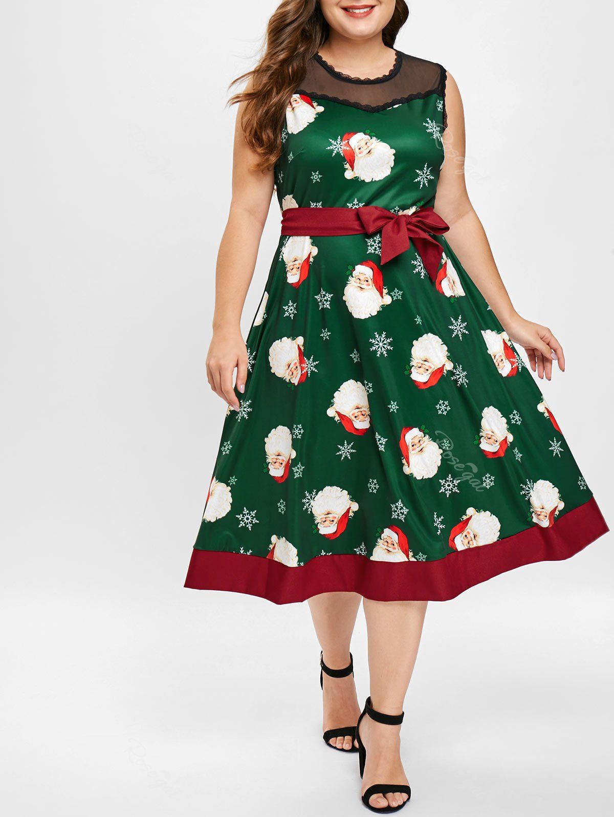 [56 OFF] Christmas Santa Print Sleeveless Plus Size Dress Rosegal