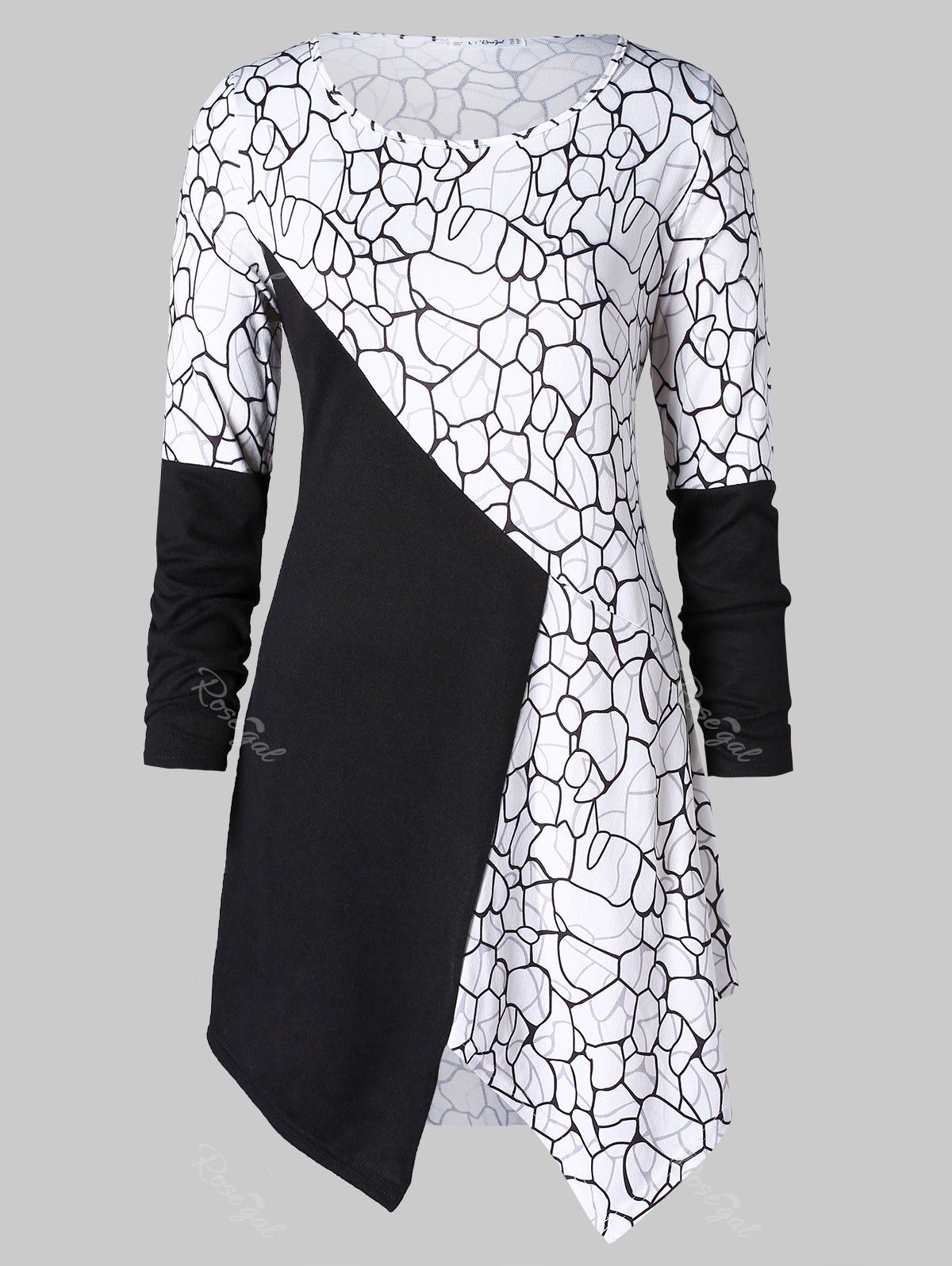 

Plus Size Abstract Print Contrast Asymmetrical T-shirt, Multi
