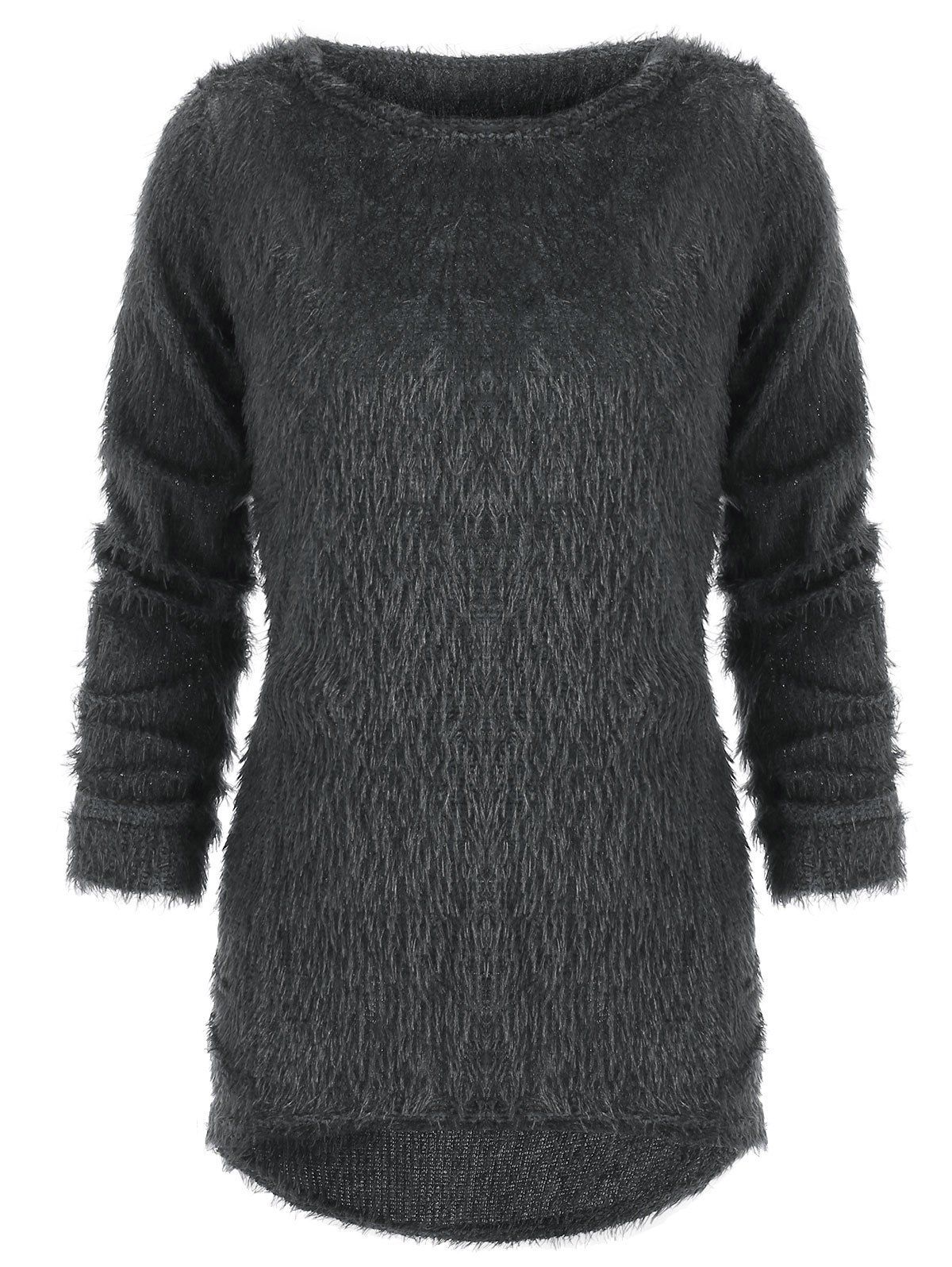 

Faux Fluffy Round Neck Blouse, Smokey gray