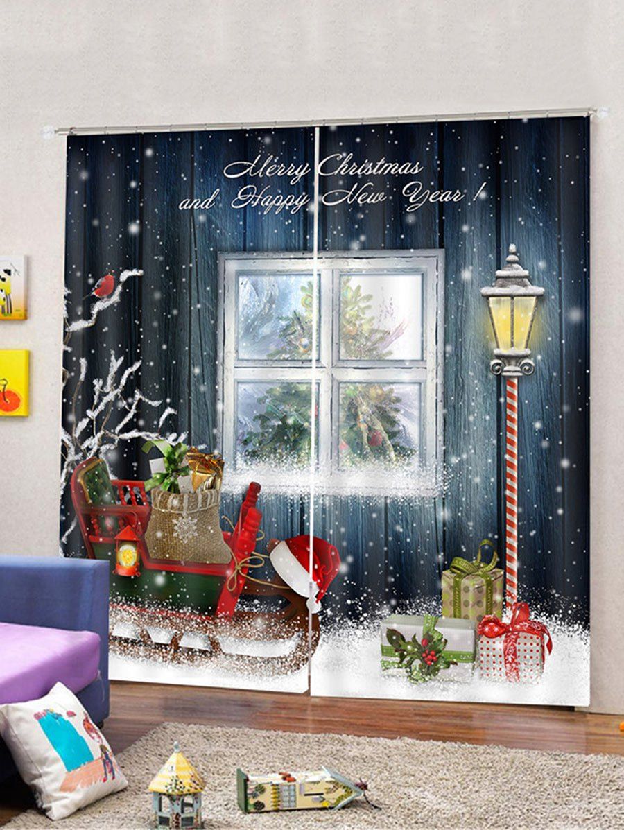 

2PCS Christmas Sleigh Printed Window Curtains, Multi