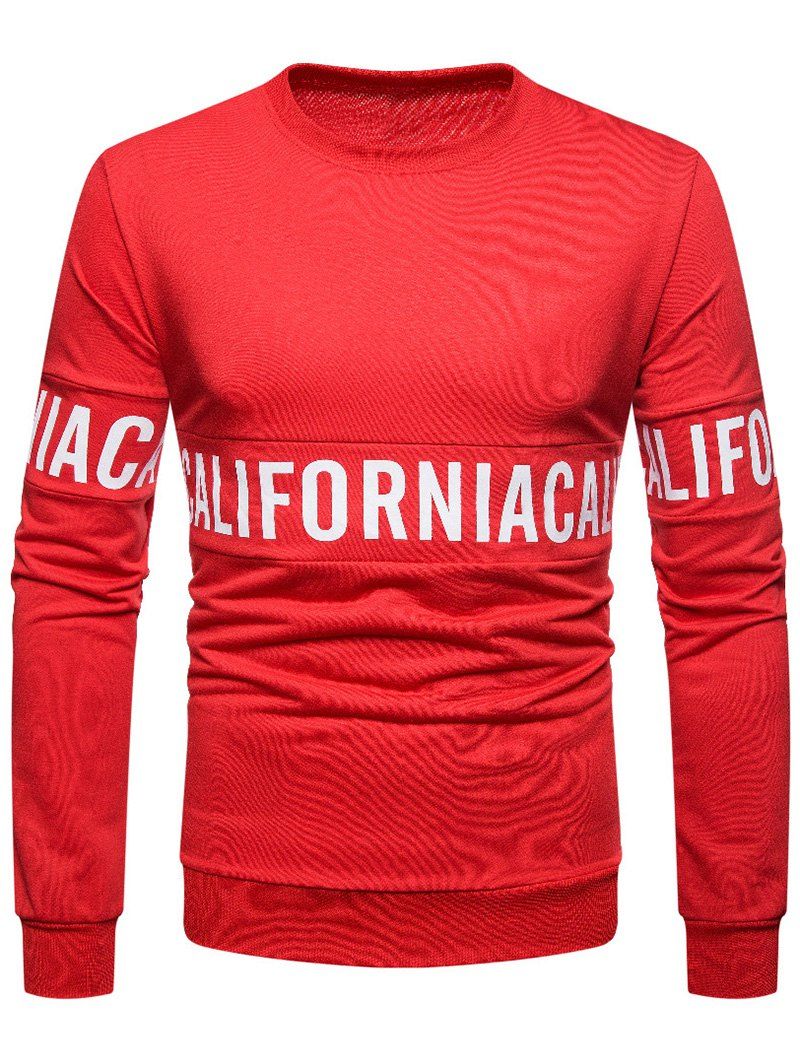 

Solid Color Letter Printed Pullover Sweatshirt, Red