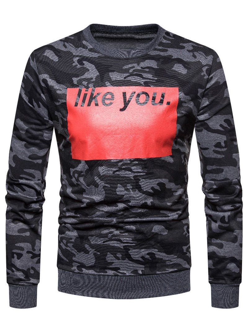 

Color Block Letter Printed Camouflage Sweatshirt, Black