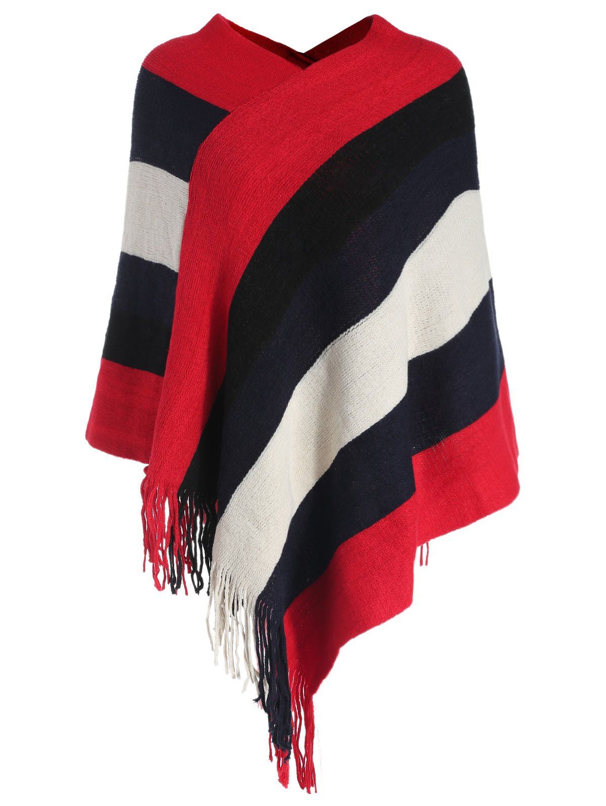 

V Neck Color Block Striped Cape Sweater, Multi-b