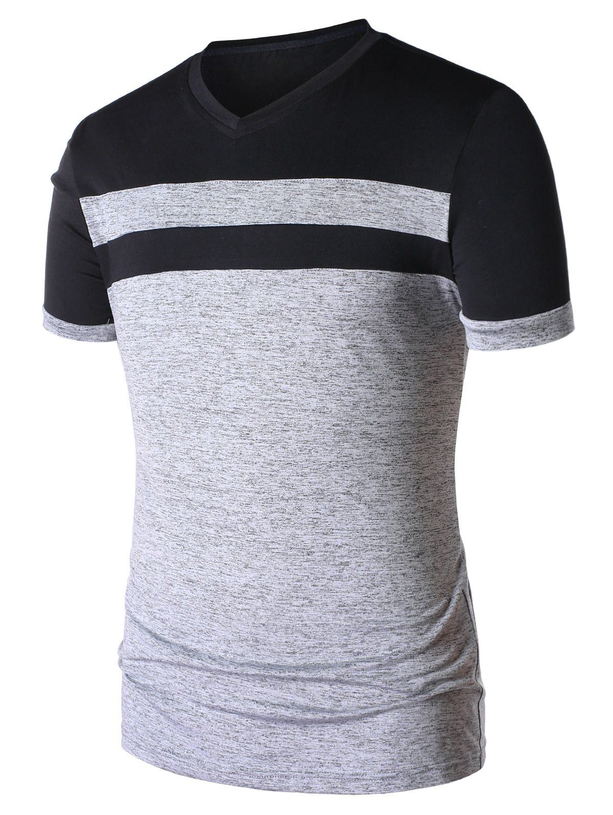 

Space Dye V Neck Panel T-shirt, Gray