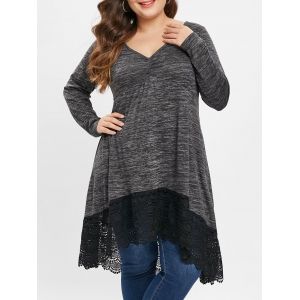 

Plus Size Heather Lace Insert T-shirt, Dark gray