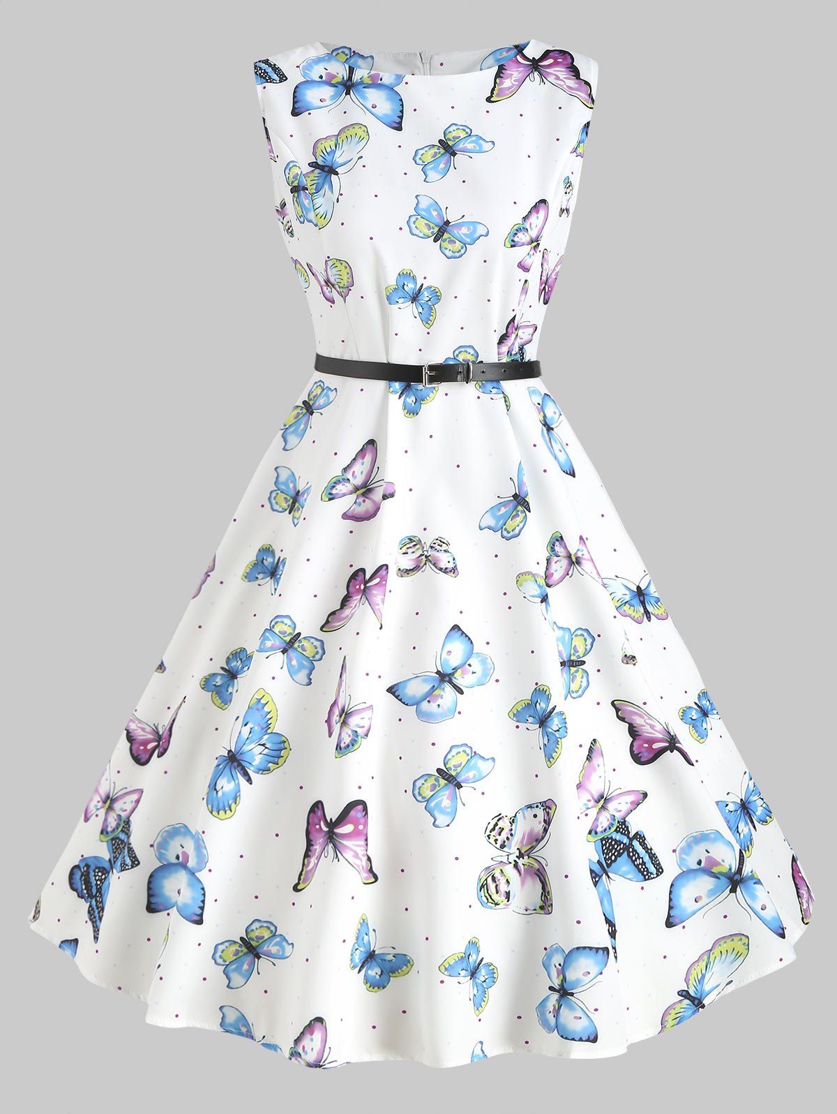 [69% OFF] Butterfly Print Vintage Swing Dress | Rosegal