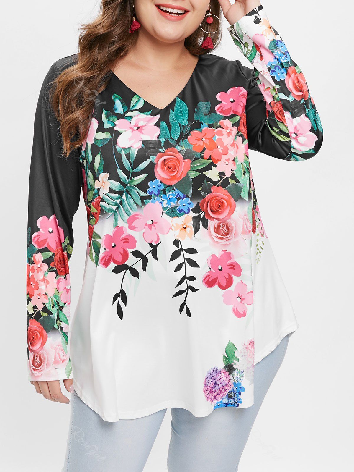 

Plus Size Floral Two Tone T-shirt, Multi