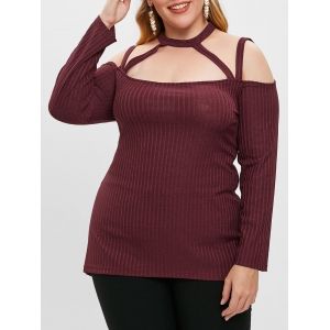 

Plus Size Cut Out Knitwear, Red wine