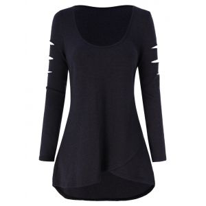 

Plus Size Slit Ladder Cut Out Sleeve T-shirt, Black