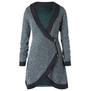 

Plus Size Contrast Trim Side Zip Cardigan, Deep green