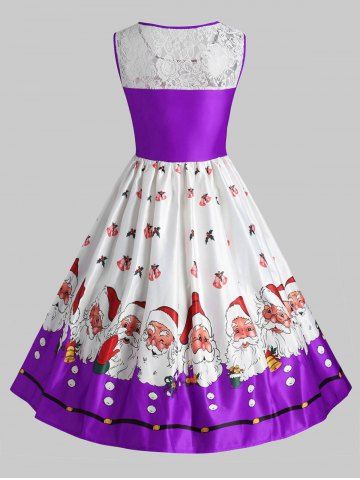 

Plus Size Vintage Lace Panel Christmas Santa Claus Dress, Purple