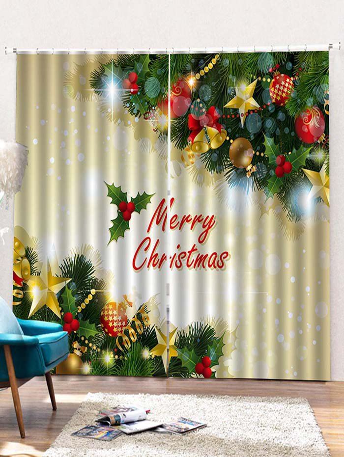 

Christmas Ball Tree Printed 2PCS Window Curtains, Multi