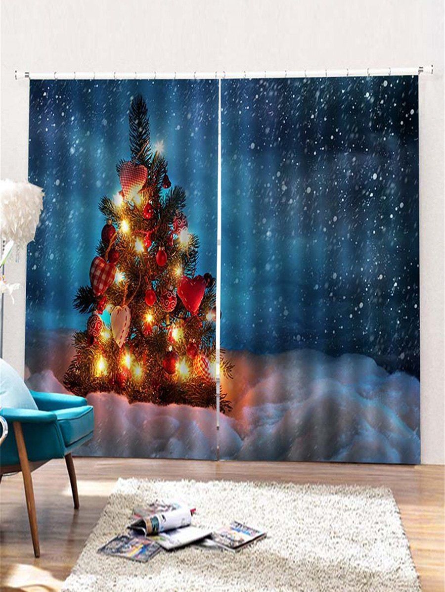 

2PCS Christmas Heart Tree Pattern Window Curtains, Blueberry blue