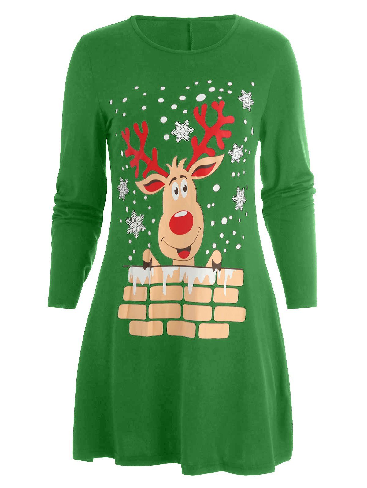 

Christmas Elk Print Mini T-shirt Dress, Pine green