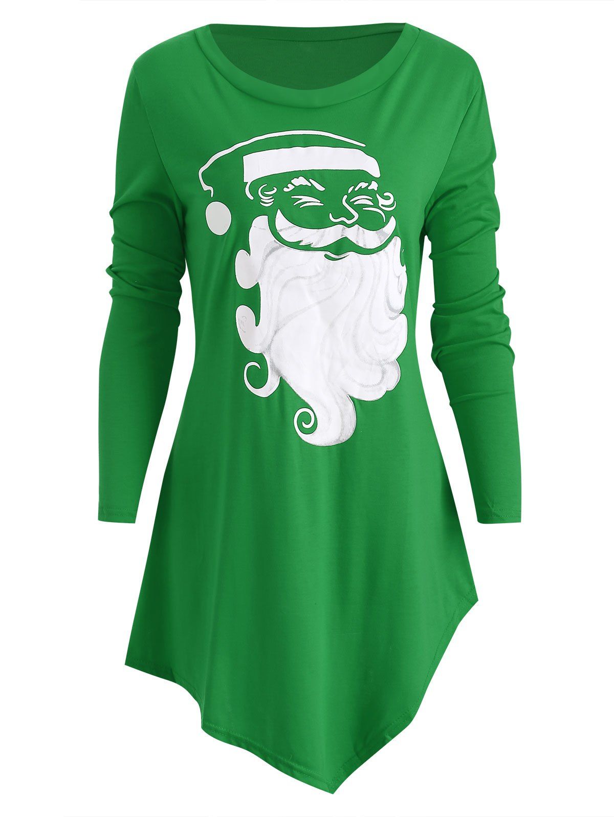 

Santa Claus Print Asymmetrical Christmas T-shirt, Yellow green