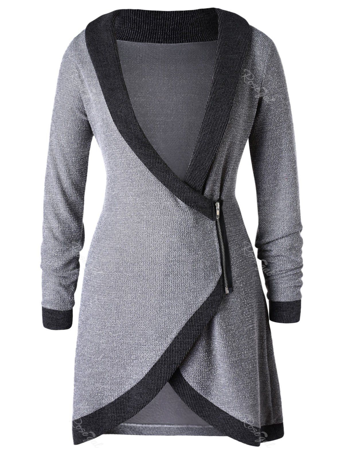 

Plus Size Contrast Trim Side Zip Cardigan, Battleship gray