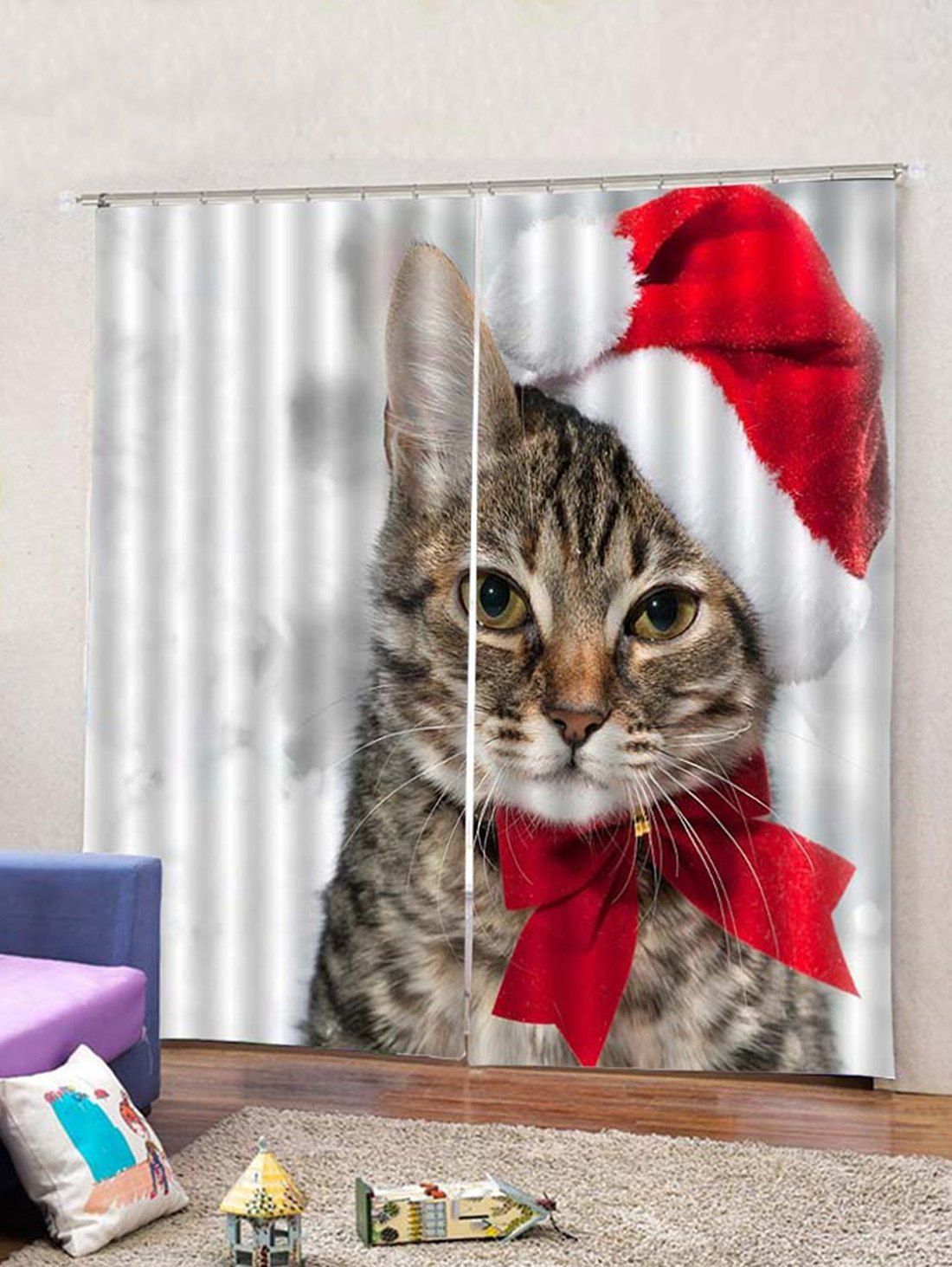

2PCS Christmas Cat Pattern Window Curtains, White