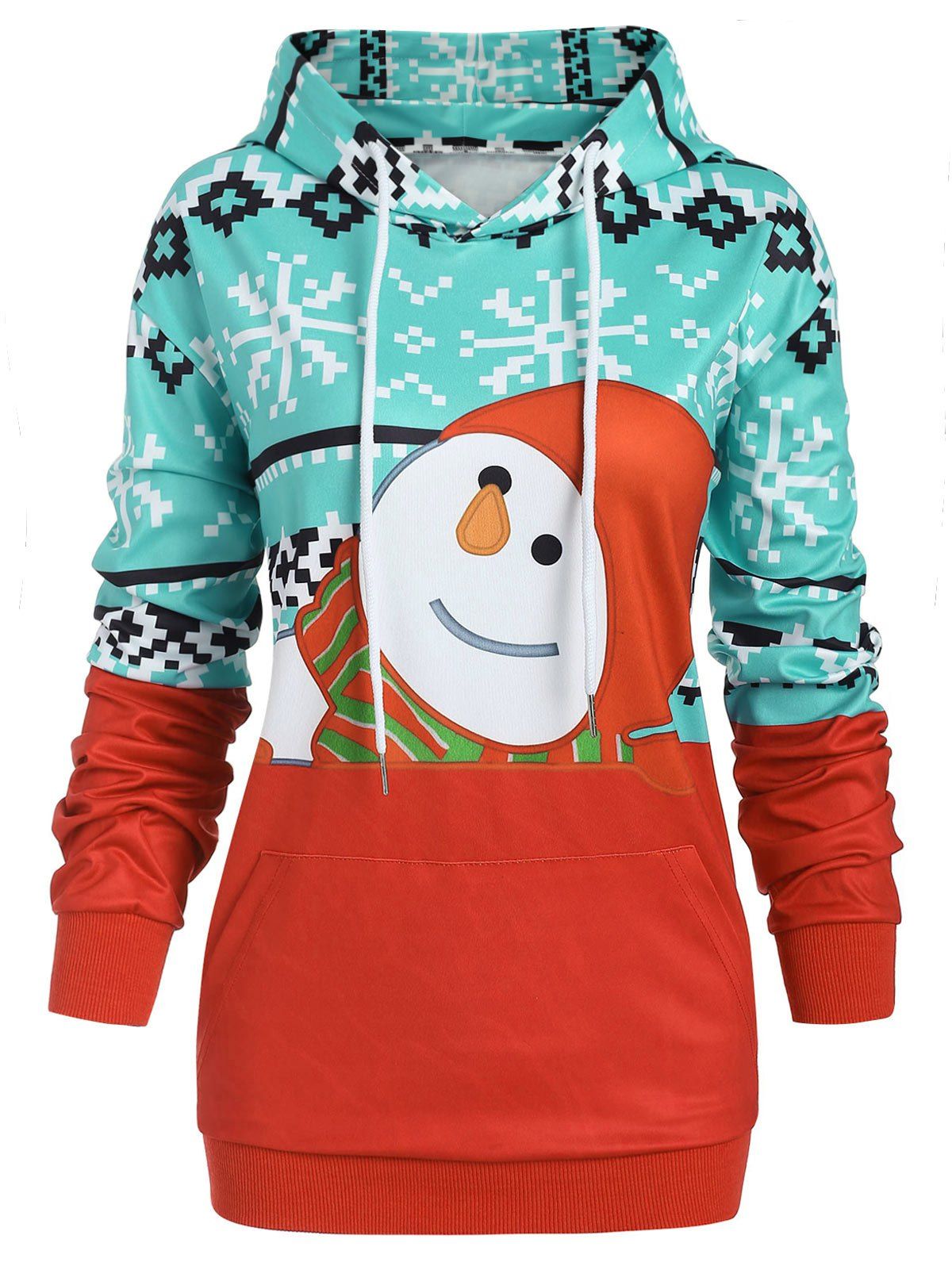 

Plus Size Christma Front Pocket Pullover Graphic Hoodie, Red
