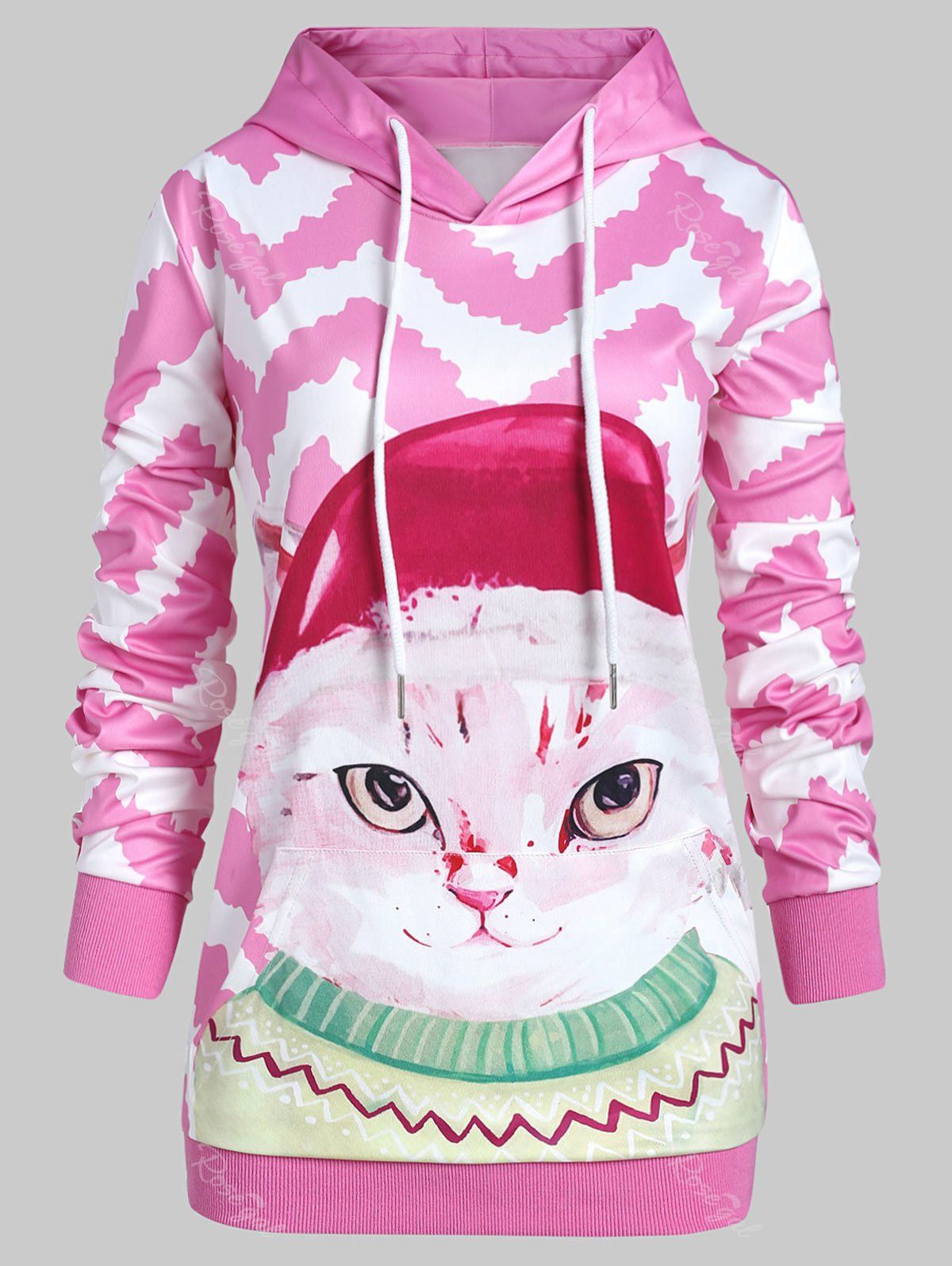

Plus Size Pullover 3D Graphic Hoodie with Pocket, Pink