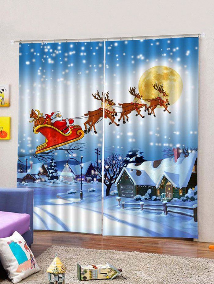 

Christmas Flying Santa and Deer Printed 2PCS Window Curtains, Multi