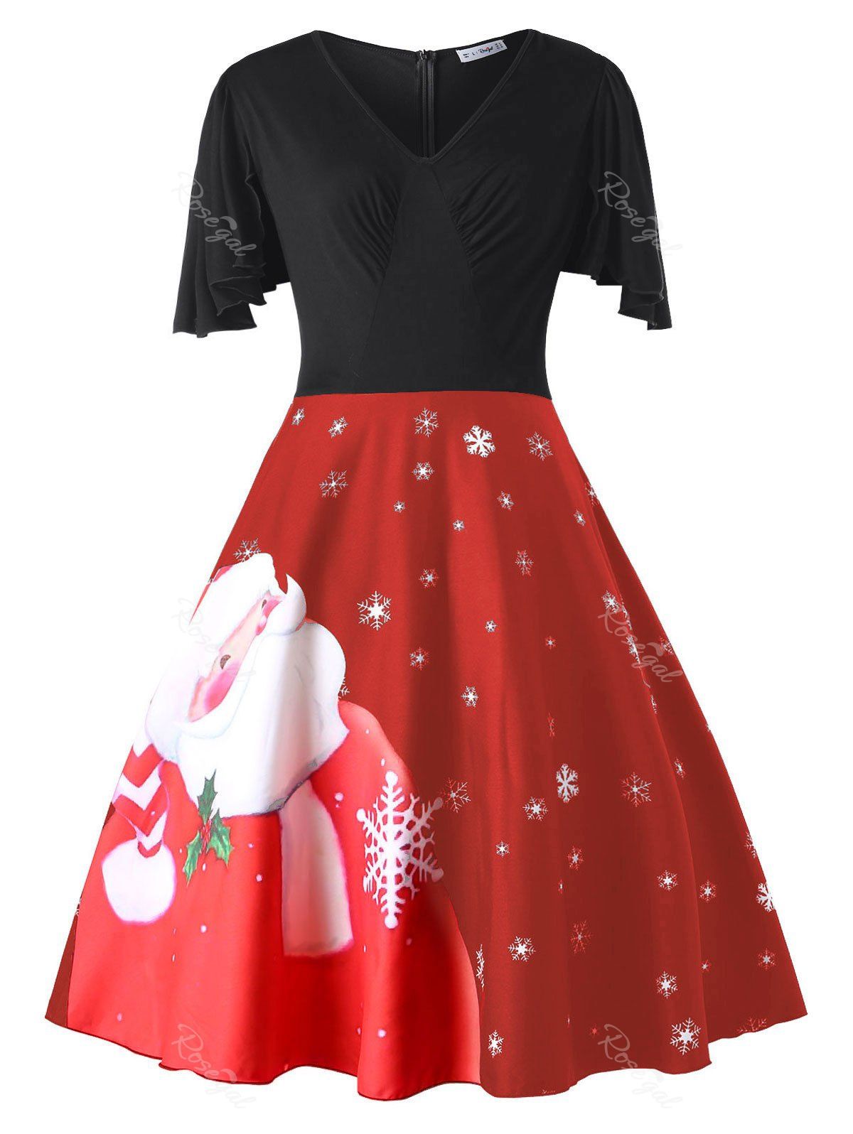 

Plus Size Santa Claus Print Christmas Pin Up Dress, Ruby red