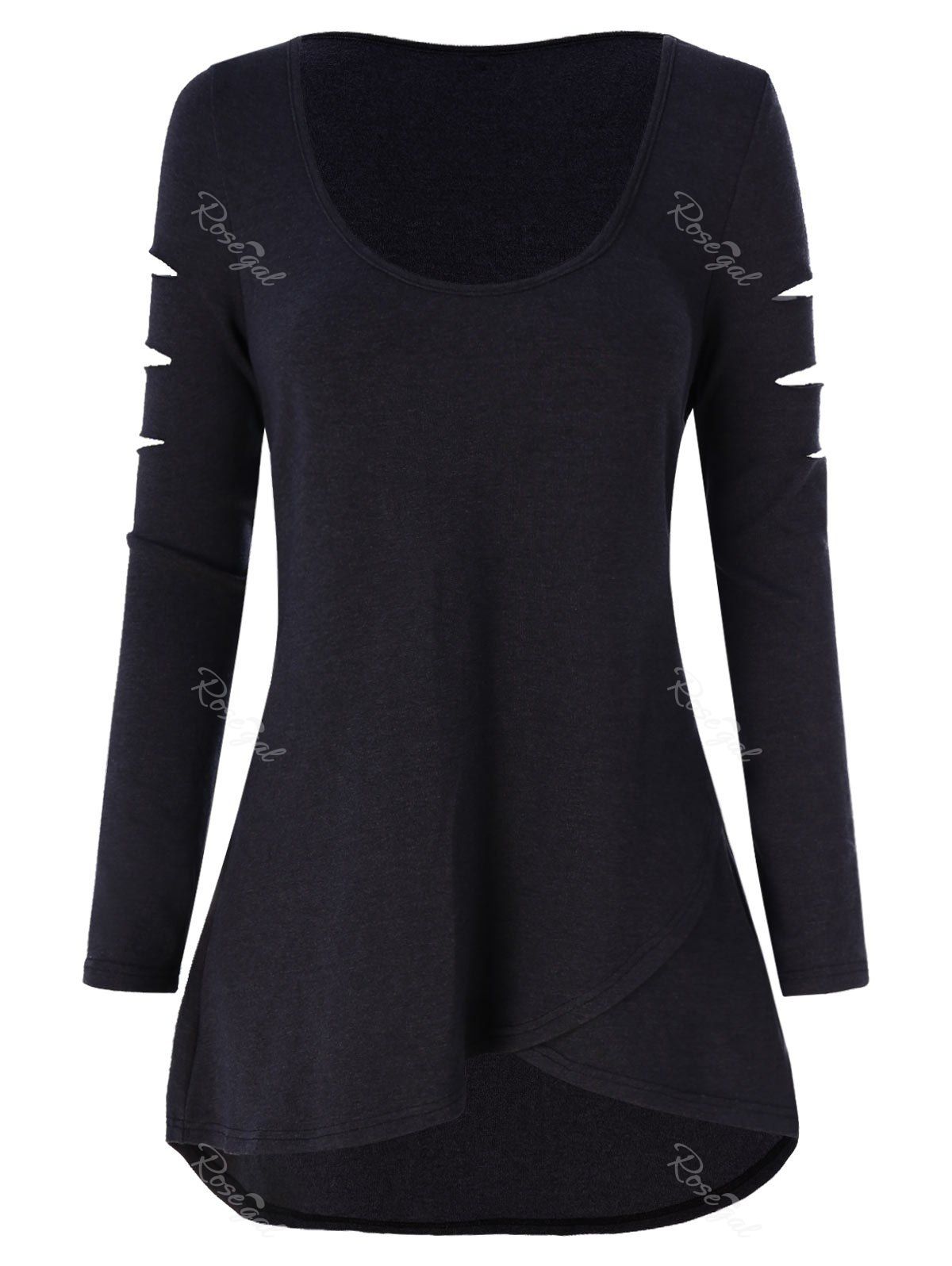 

Plus Size Slit Ladder Cut Out Sleeve T-shirt, Black