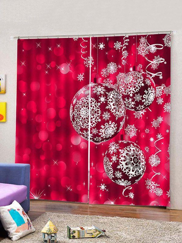 

Christmas Snowflake Balls Print 2 Panels Window Curtains, Multi