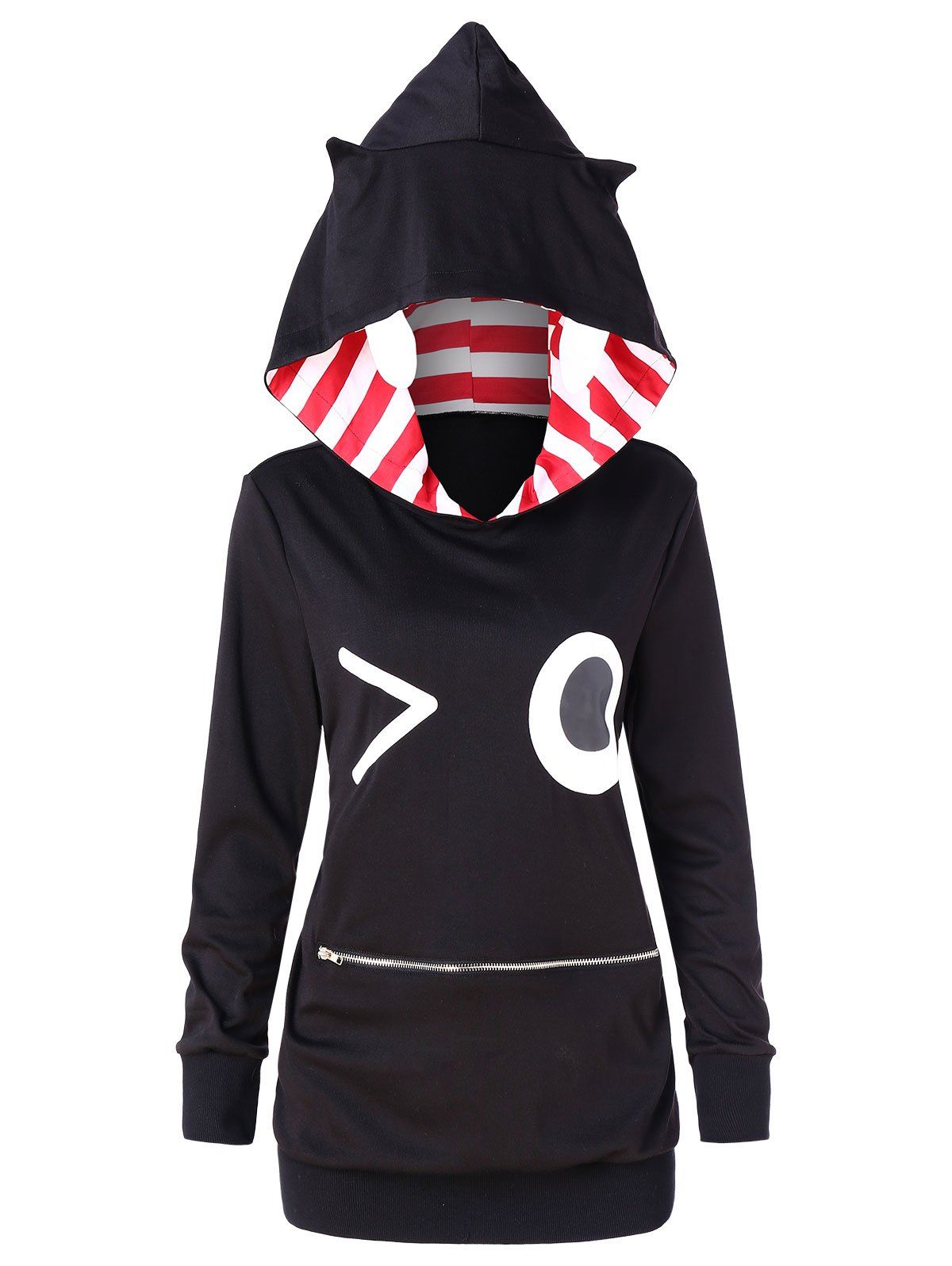 

3D Cartoon Face Pattern Hoodie, Black