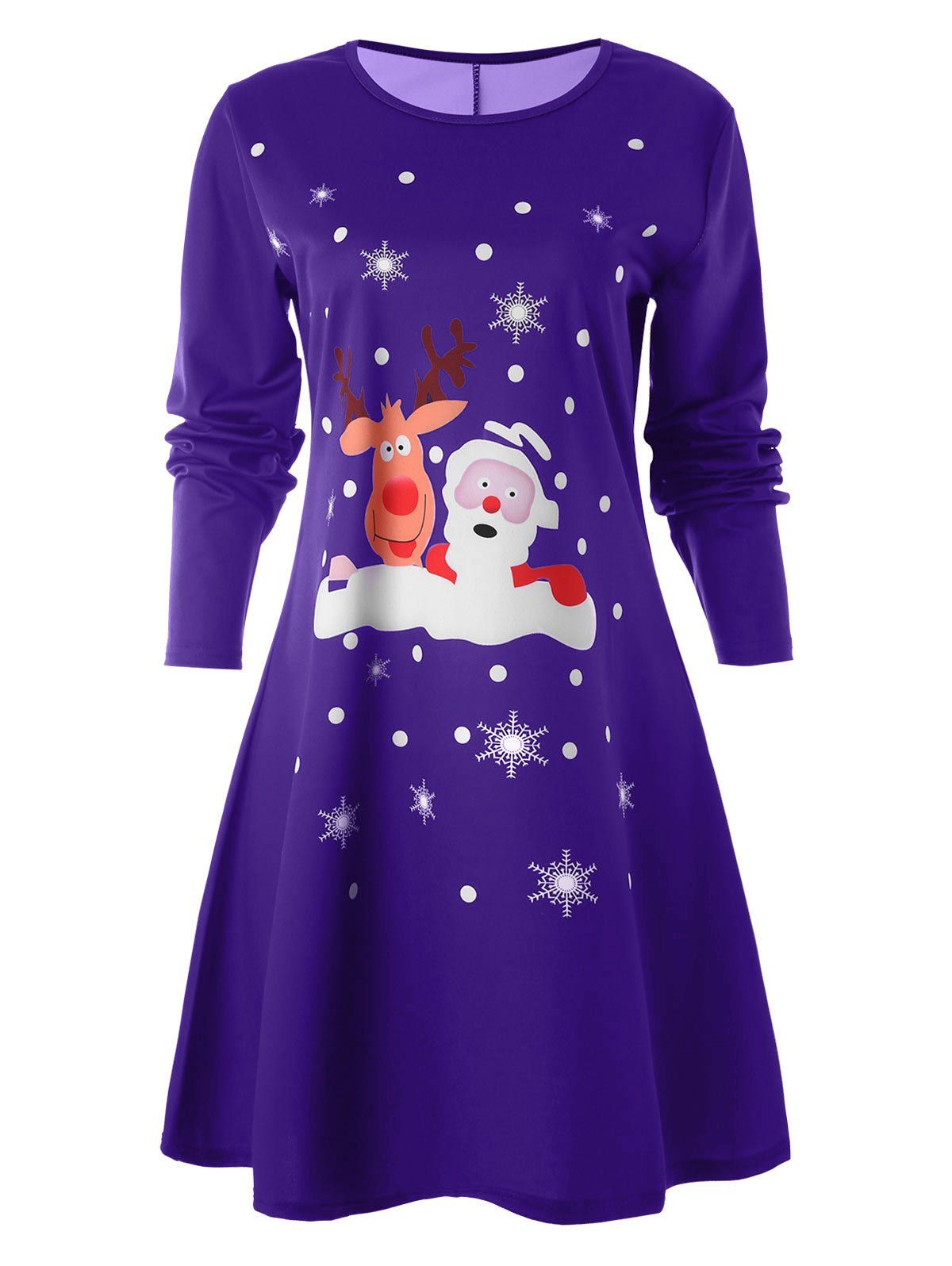 

Christmas Deer Pattern Swing Dress, Purple