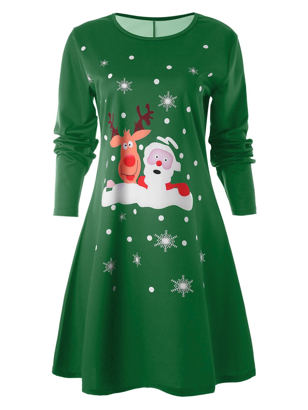 [72% OFF] Christmas Deer Pattern Swing Dress | Rosegal