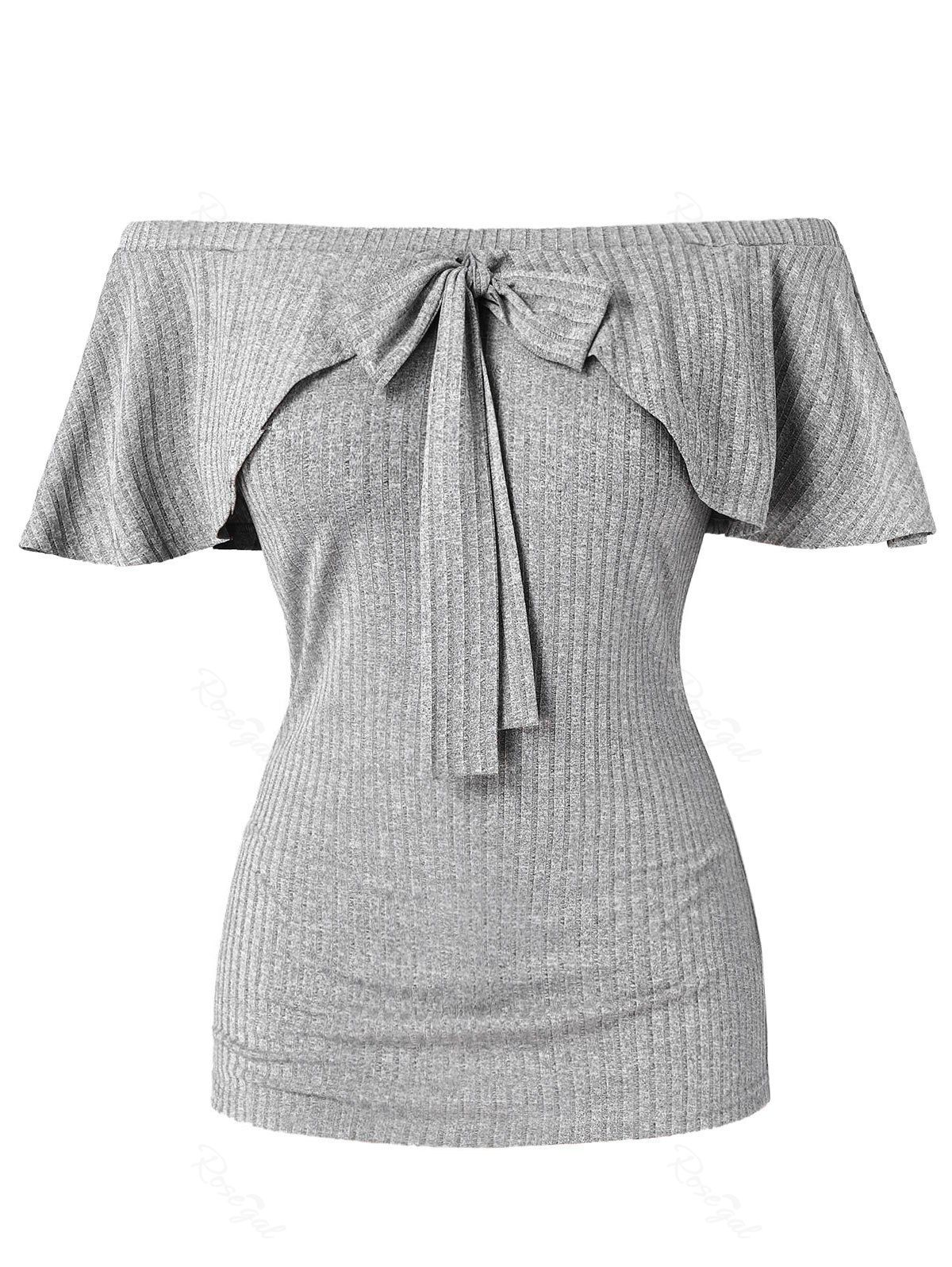 

Plus Size Off the Shoulder Bowknot T-shirt, Gray cloud