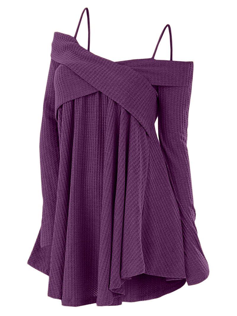 

Open Shoulder Crisscross Tunic Sweater, Plum