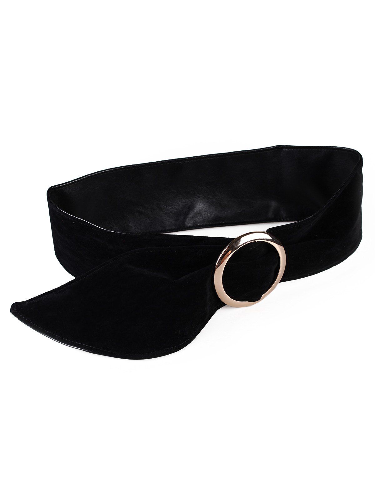 

Round Buckle Solid Color Suede Belt, Black