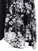 T-shirt Long Floral Bouton de Grande Taille à Manches Longues - Noir 1X